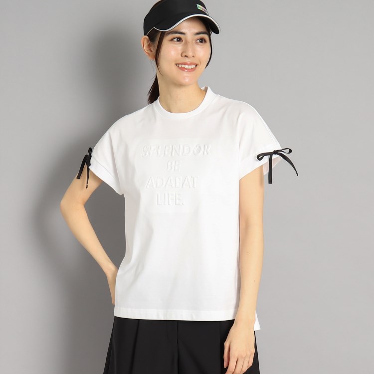 アダバット(レディース)(adabat(Ladies))のロゴデザイン リボン付き フレンチスリーブTシャツ カットソー