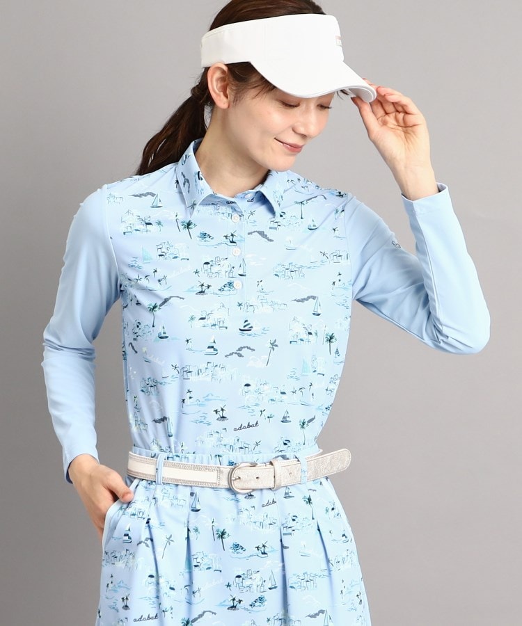 UVカット/防透け】リゾートゴルフデザイン 長袖ポロシャツ UVカット/防透け】リゾートゴルフデザイン 長袖ポロシャツ