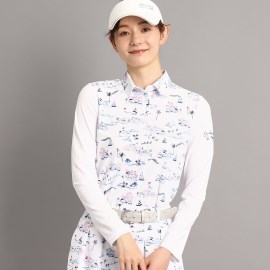 アダバット(レディース)(adabat(Ladies))の【UVカット／防透け】リゾートゴルフデザイン 長袖ポロシャツ