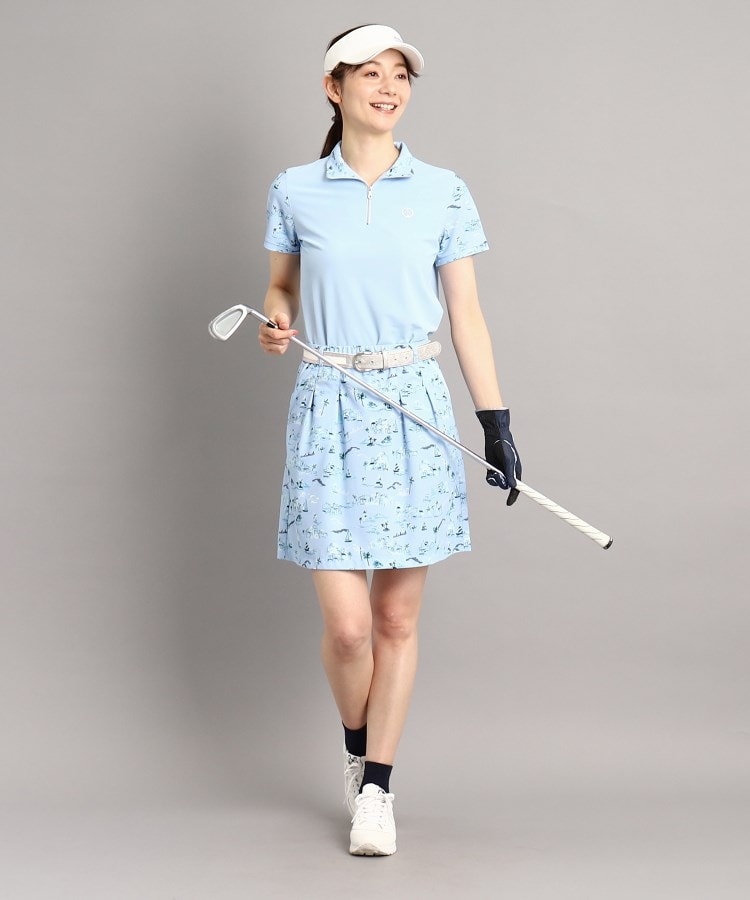 UVカット/防透け】リゾートゴルフデザイン ハーフジップ半袖 UVカット/防透け】リゾートゴルフデザイン ハーフジップ半袖