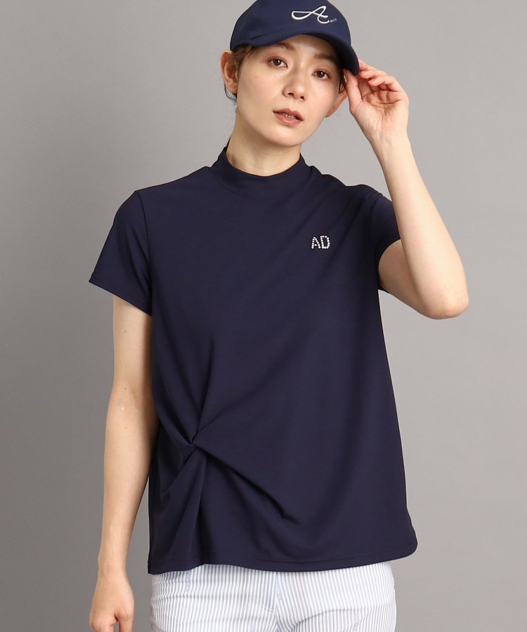 UVカット/防透け】ツイストデザイン 半袖モックネックプル UVカット/防透け】ツイストデザイン 半袖モックネックプル