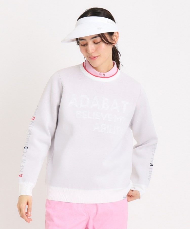 アダバット(レディース)(adabat(Ladies))のウォッシャブル ロゴジャカードニット ホワイト(002)