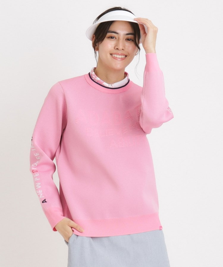 アダバット(レディース)(adabat(Ladies))のウォッシャブル ロゴジャカードニット ピンク(072)
