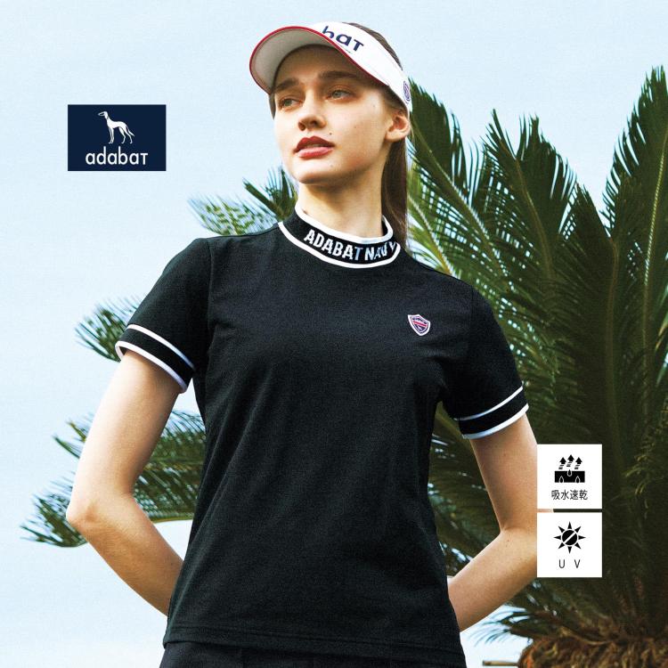 アダバット(レディース)(adabat(Ladies))の【新レーベル ADABAT NAVY】UVカット/吸水速乾 ラインリブモックネックT カットソー