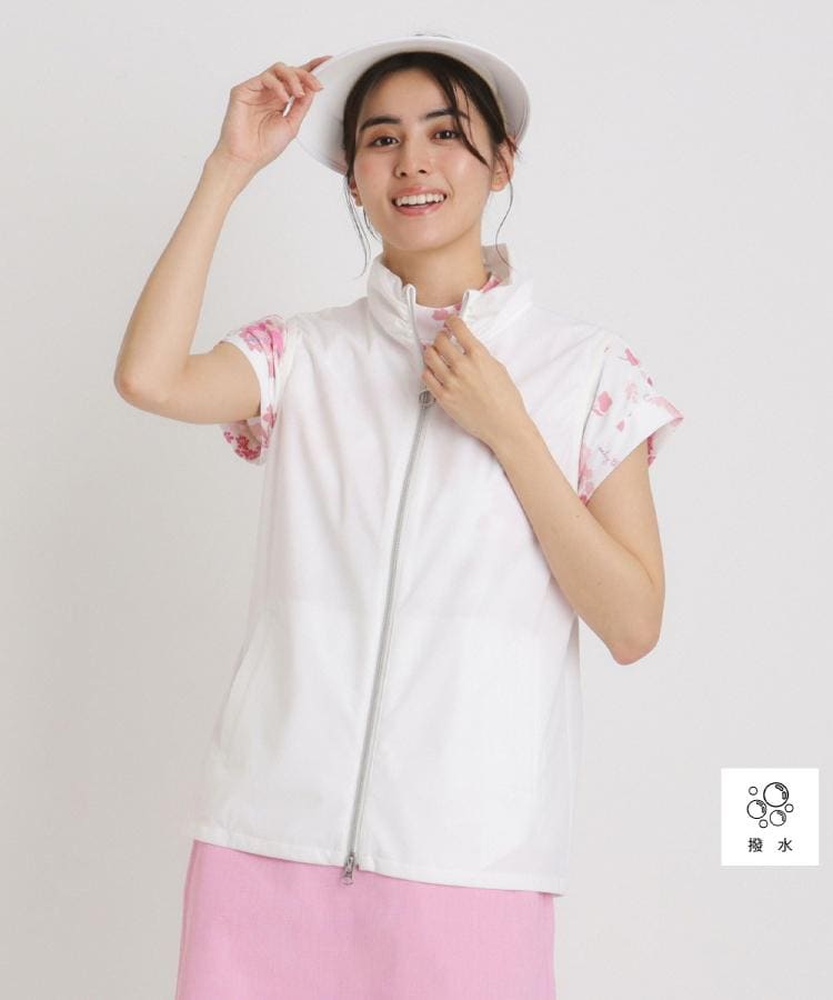 アダバット(レディース)(adabat(Ladies))の撥水加工 ロゴチェックジップアップベスト ホワイト(001)