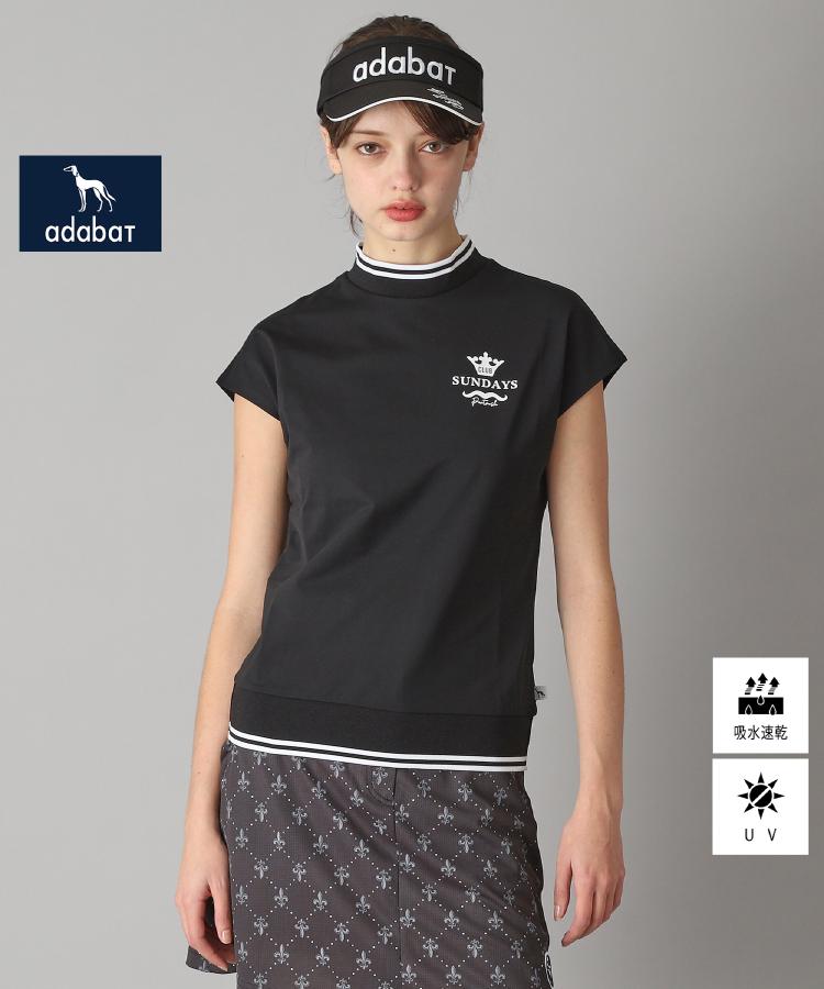 アダバット(レディース)(adabat(Ladies))の【新レーベル ADABAT NAVY】UVカット/吸水速乾 ダブルラインモックネックT ブラック(019)