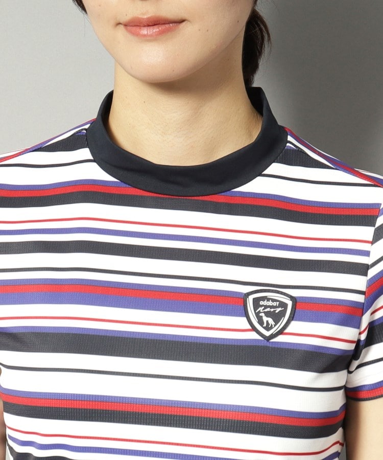 アダバット(レディース)(adabat(Ladies))の【新レーベル ADABAT NAVY】吸水速乾/接触冷感 マルチボーダーモックネックT26
