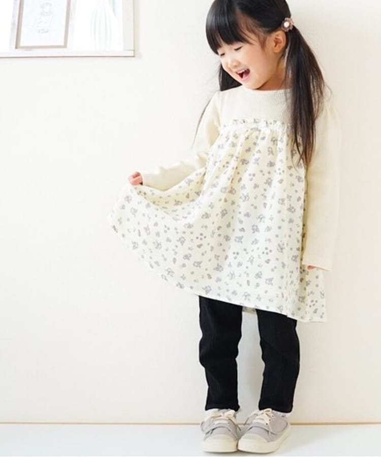 ＜WORLD＞ SHOO・LA・RUE/Kids(シューラルー /キッズ) 【90-130cm】テレコ×花柄ドッキングチュニックワンピース画像