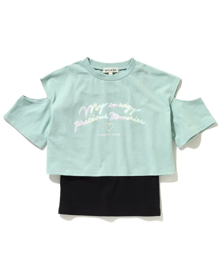 シューラルー /キッズ(SHOO・LA・RUE/Kids)の【110-140cm/2点セット】肩スリットTシャツ+インナーキャミセット ライトグリーン(021)