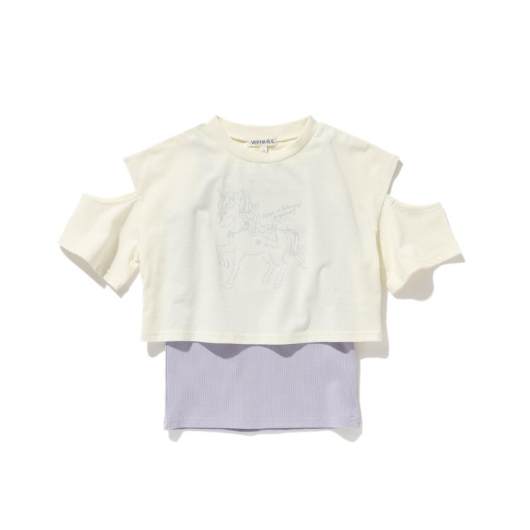 シューラルー /キッズ(SHOO・LA・RUE/Kids)の【110-140cm/2点セット】肩スリットTシャツ+インナーキャミセット トップス＋インナーセット