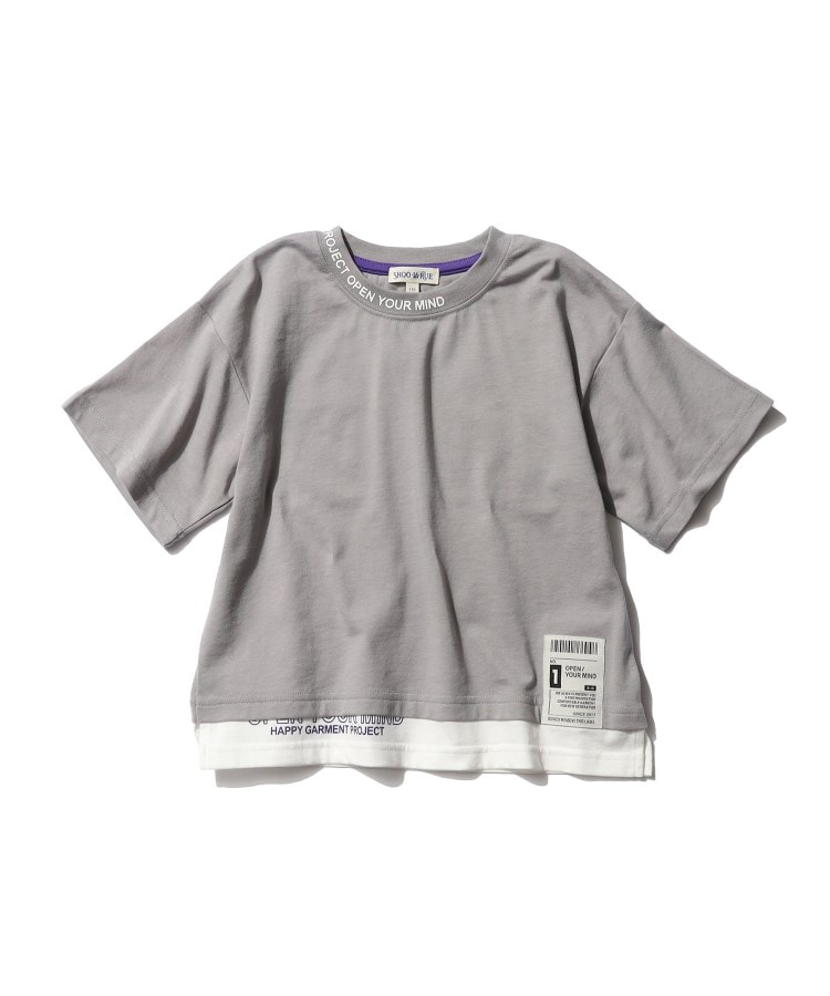 シューラルー /キッズ(SHOO・LA・RUE/Kids)の【110-140cm】裾レイヤード衿ロゴ半袖Tシャツ ライトグレー(011)