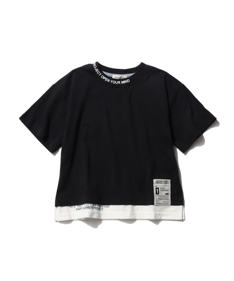 シューラルー /キッズ(SHOO・LA・RUE/Kids)の【110-140cm】裾レイヤード衿ロゴ半袖Tシャツ ブラック(019)