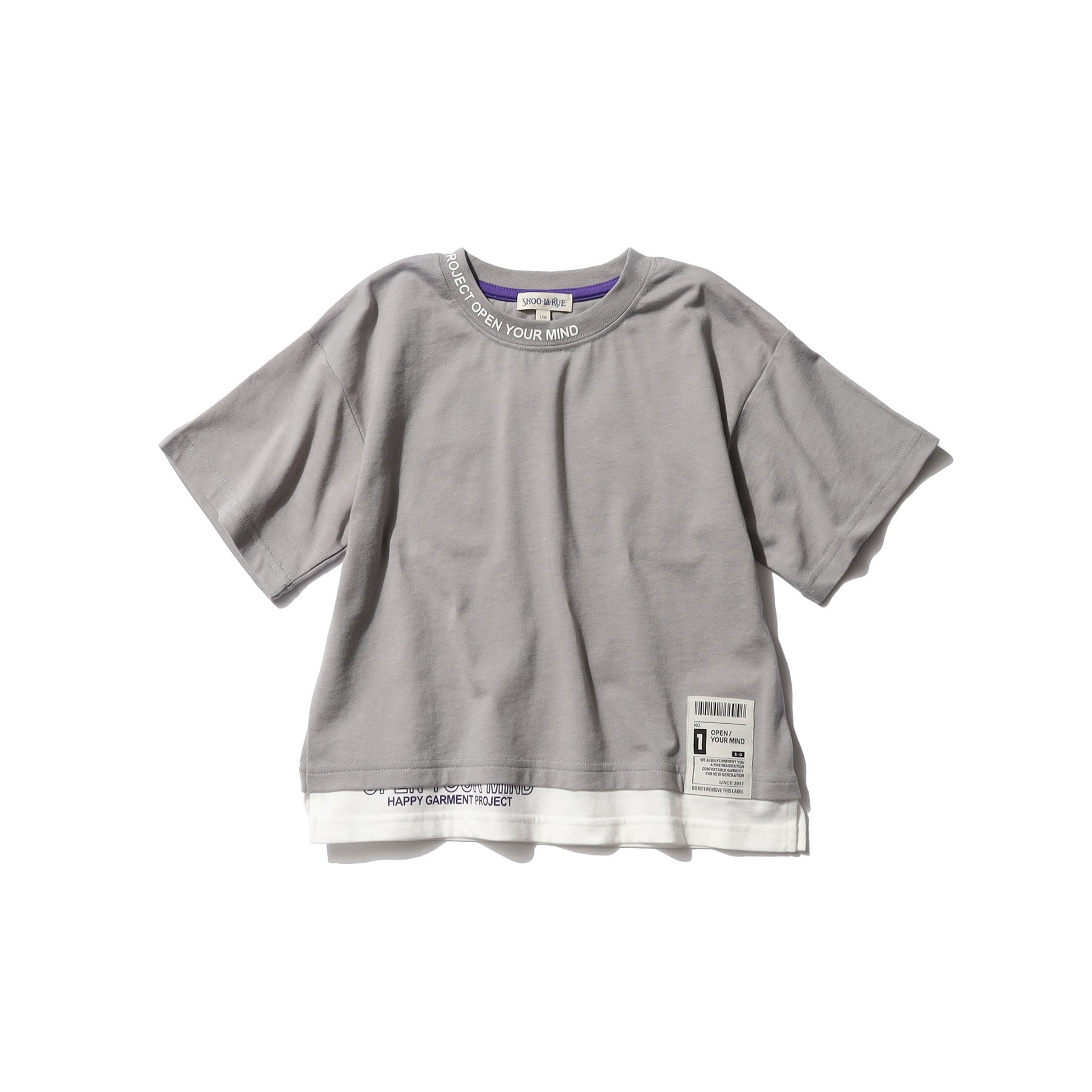 シューラルー /キッズ(SHOO・LA・RUE/Kids)の【110-140cm】裾レイヤード衿ロゴ半袖Tシャツ ライトグレー(011)