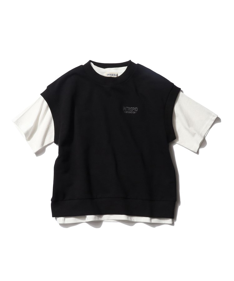 シューラルー /キッズ(SHOO・LA・RUE/Kids)の【110-140cm/2点セット】五分袖Tシャツ+ミニ裏毛ベストセット ブラック(019)