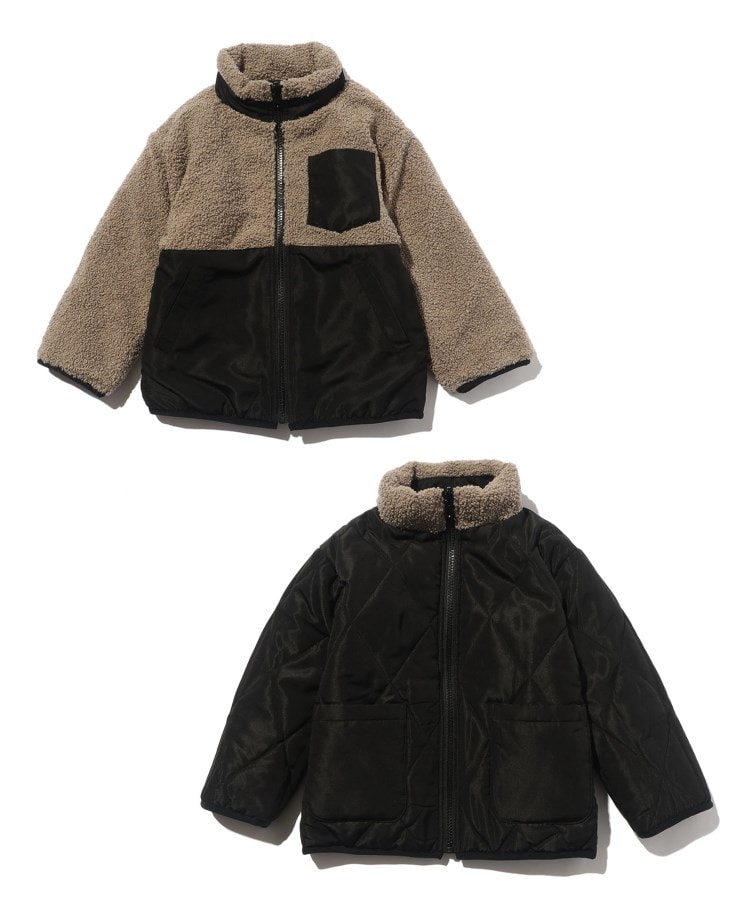 シューラルー /キッズ(SHOO・LA・RUE/Kids)の【110-140cm/撥水/2WAY】キルト×ボア リバーシブルブルゾン ブラック(019)