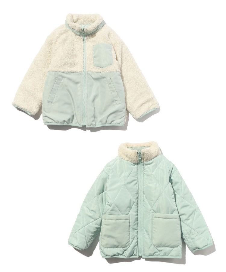 シューラルー /キッズ(SHOO・LA・RUE/Kids)の【110-140cm/撥水/2WAY】キルト×ボア リバーシブルブルゾン ライトグリーン(021)