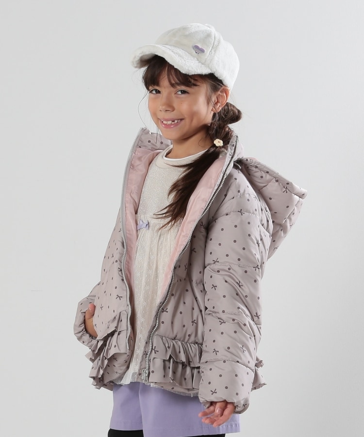 シューラルー /キッズ(SHOO・LA・RUE/Kids)の【110-140cm/撥水】フード2WAY総柄フリルブルゾン ライトベージュ(151)