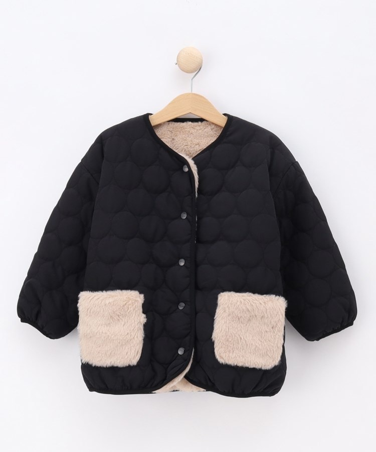 シューラルー /キッズ(SHOO・LA・RUE/Kids)の【110-140cm/撥水】キルト×エコファーリバーシブルジャケット ブラック(019)