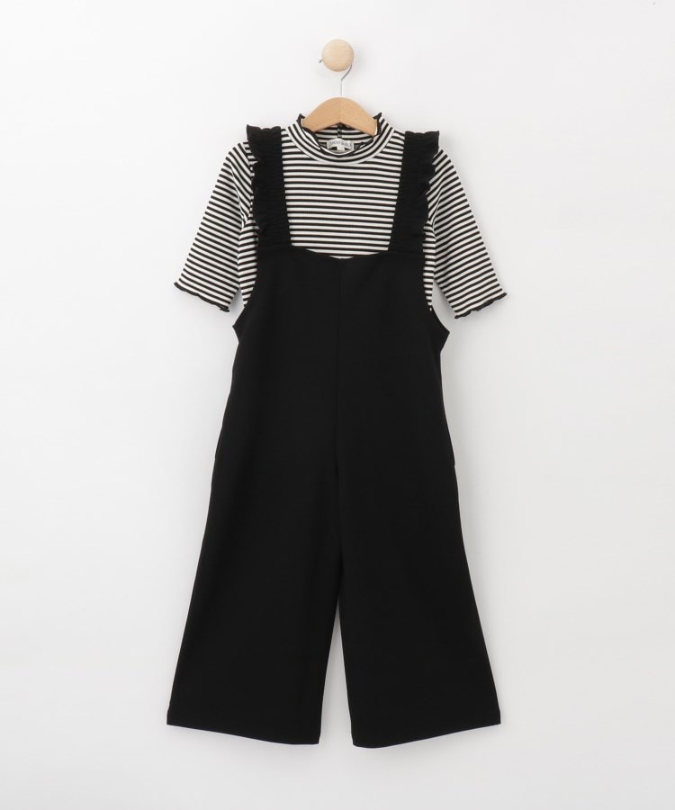 シューラルー /キッズ(SHOO・LA・RUE/Kids)の【110-140cm/2点セット】フリルサロペット＋5分袖ボーダートップス ブラック(019)