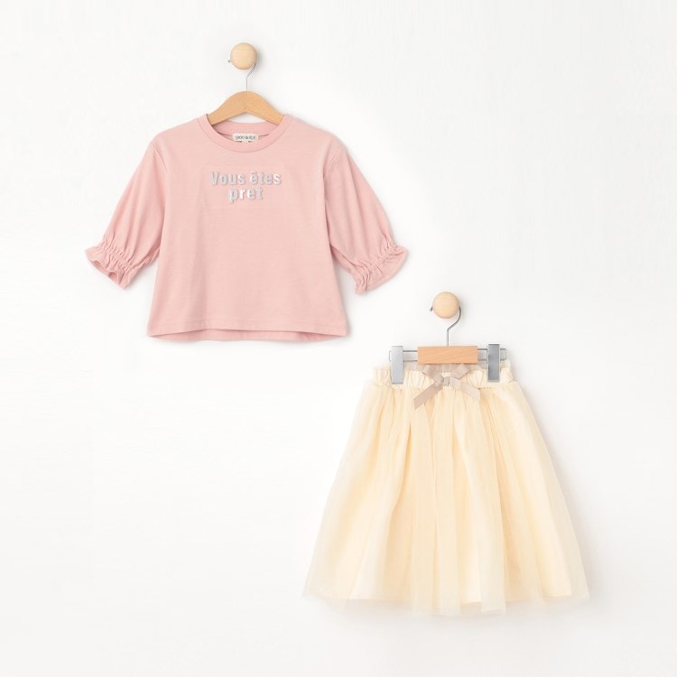 シューラルー /キッズ(SHOO・LA・RUE/Kids)の【110-140cm/2点セット】エンボスTシャツ＋チュールスカート セットアップ