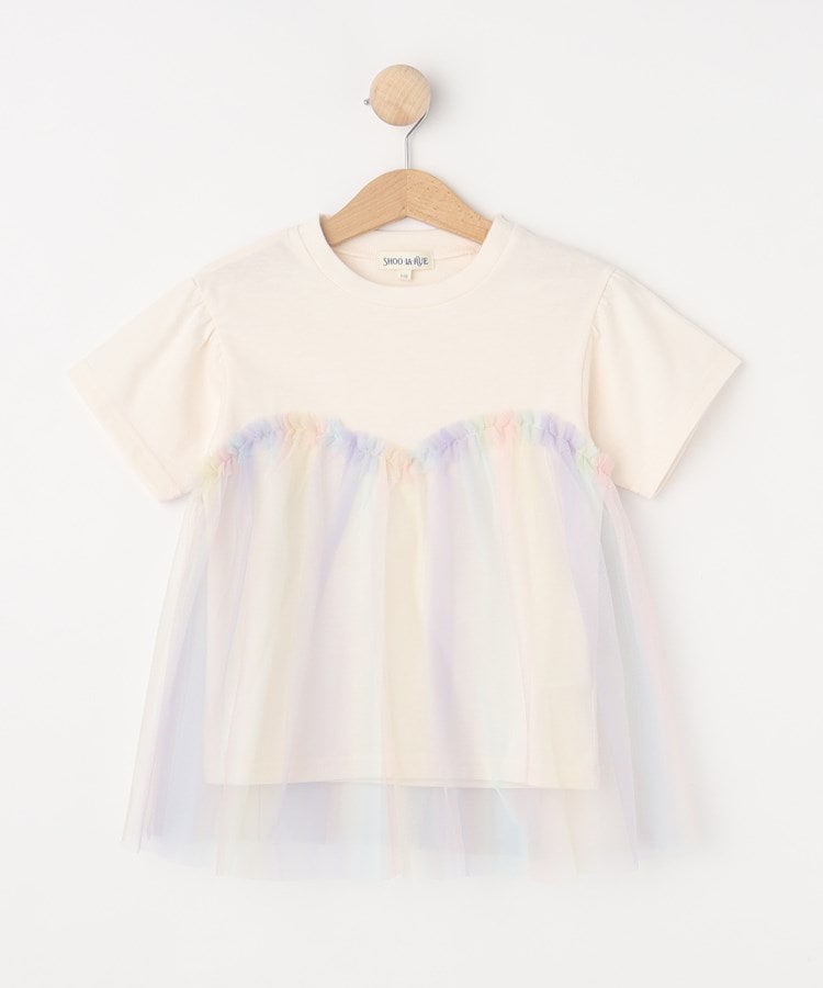シューラルー /キッズ(SHOO・LA・RUE/Kids)の【110-140cm】チュールドッキング半袖Tシャツ オフホワイト(003)