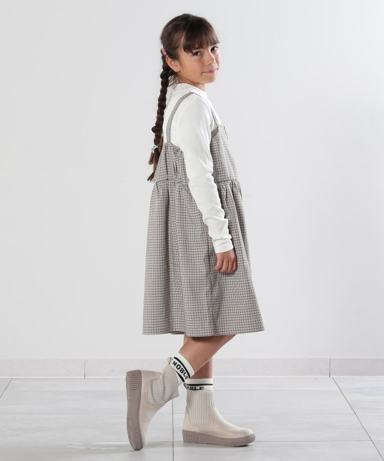 110-140cm】フロントジップ使い チェックドッキングワンピース 110-140cm】フロントジップ使い チェックドッキングワンピース