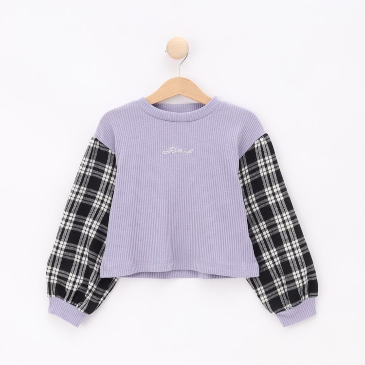 シューラルー /キッズ(SHOO・LA・RUE/Kids)の【110-140cm/セットアップ可】袖チェックドッキングトップス カットソー