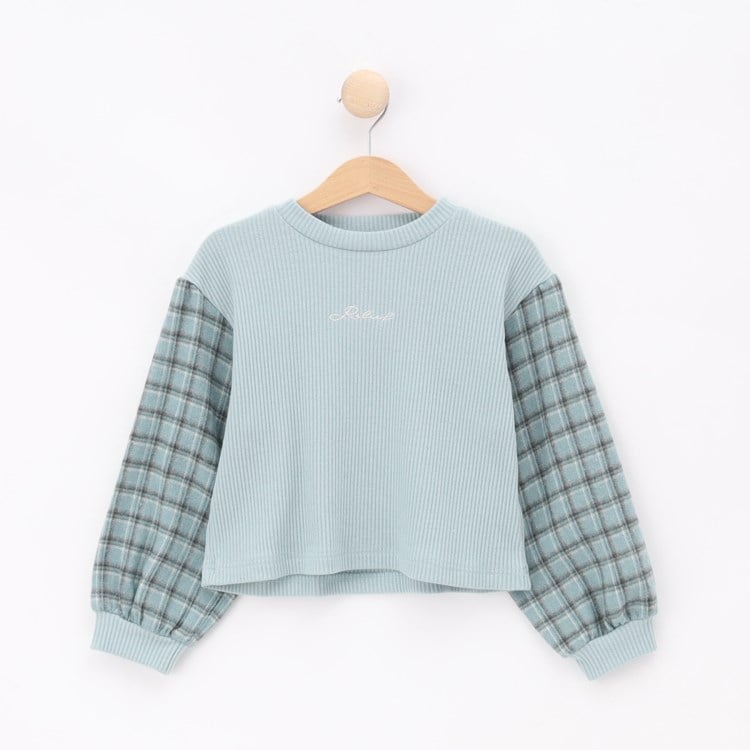 シューラルー /キッズ(SHOO・LA・RUE/Kids)の【110-140cm/セットアップ可】袖チェックドッキングトップス カットソー