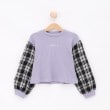 シューラルー /キッズ(SHOO・LA・RUE/Kids)の【110-140cm/セットアップ可】袖チェックドッキングトップス ラベンダー(280)