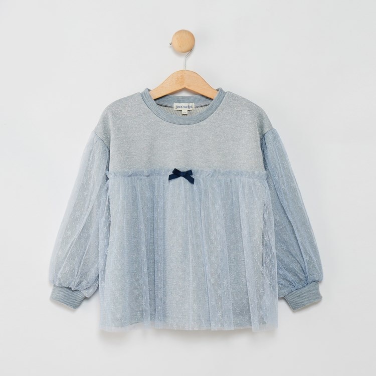 シューラルー /キッズ(SHOO・LA・RUE/Kids)の【洗える/110-140cm】雪柄チュールがアクセント ラメ裏毛トップス カットソー