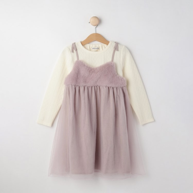 シューラルー /キッズ(SHOO・LA・RUE/Kids)の【110-140cm】 心ときめく フェイクファー×チュール ドッキングワンピース マキシ・ロングワンピース