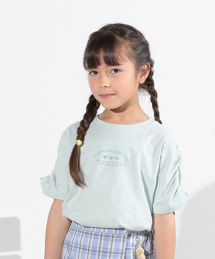 シューラルー /キッズ(SHOO・LA・RUE/Kids)の【110-140cm】ギャザー袖ラメプリントTシャツ ミントグリーン(021)