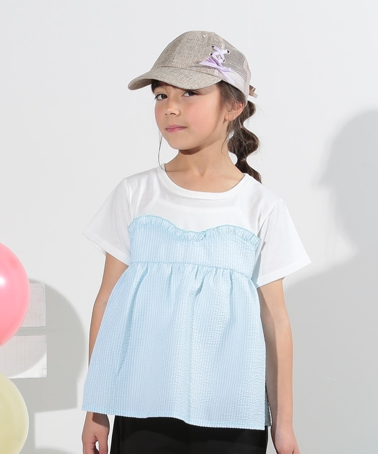 シューラルー /キッズ(SHOO・LA・RUE/Kids)の【110-140cm】異素材ドッキングTシャツ ミントグリーン(021)