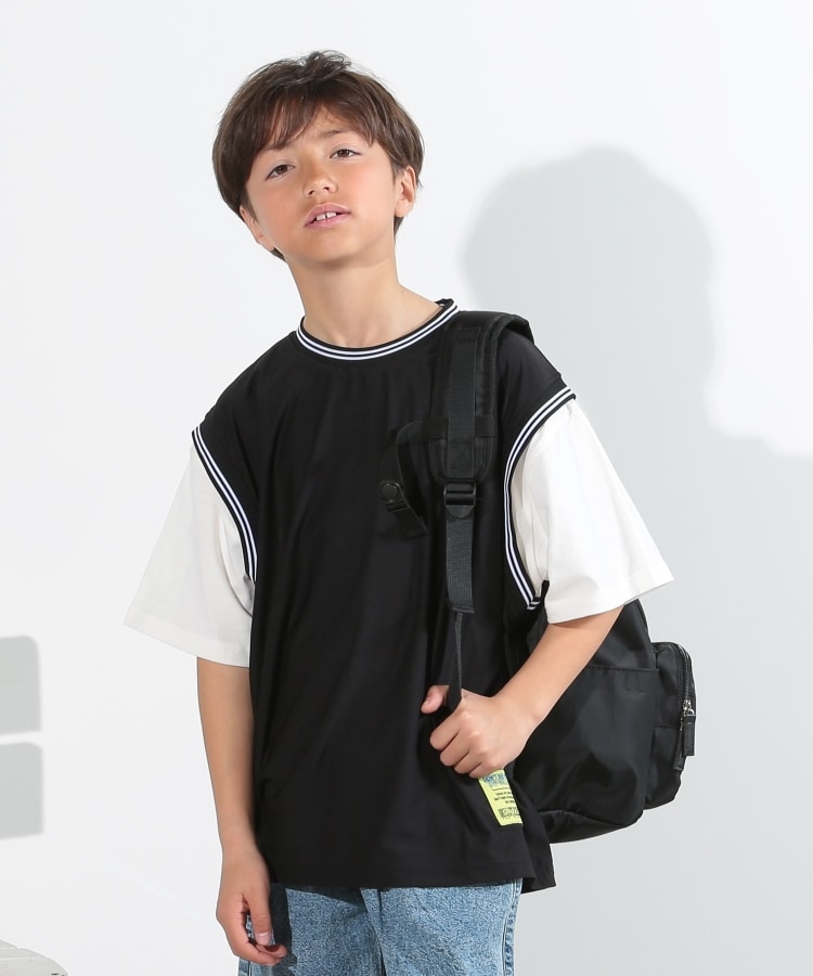 シューラルー /キッズ(SHOO・LA・RUE/Kids)の【110-140cm】ユニフォーム風レイヤードTシャツ ブラック(019)