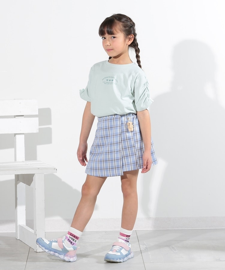 110-140cm】クマチャーム付きチェックスカパン(ショートパンツ 110-140cm】クマチャーム付きチェックスカパン(ショートパンツ