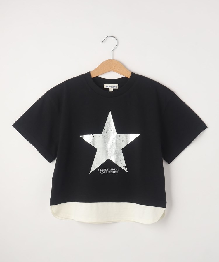 シューラルー /キッズ(SHOO・LA・RUE/Kids)の【110-140cm】裾レイヤード箔プリントTシャツ ブラック(019)