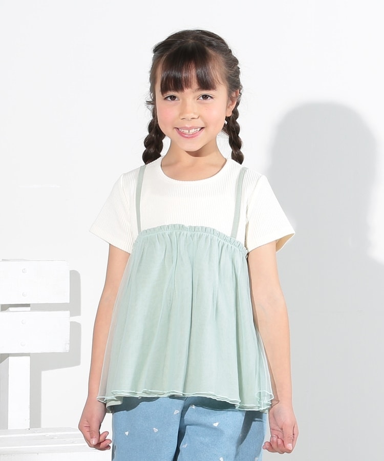 シューラルー /キッズ(SHOO・LA・RUE/Kids)の【110-140cm】チュール使いキャミレイヤードプルオーバー ミントグリーン(021)