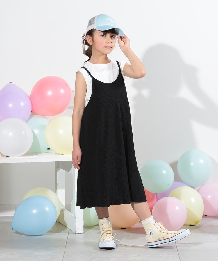 シューラルー /キッズ(SHOO・LA・RUE/Kids)の【110-140cm/2点セット】カット楊柳キャミワンピース＋ノースリーブT ブラック(019)