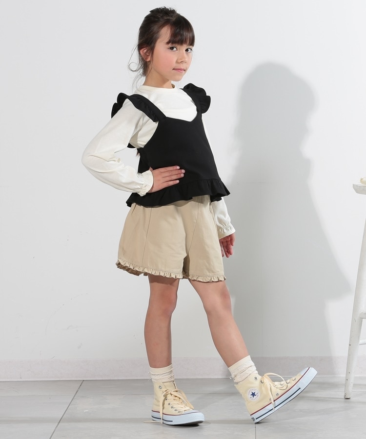 110-140cm】裾フリルレースアップショートパンツ(ショート 110-140cm】裾フリルレースアップショートパンツ(ショート