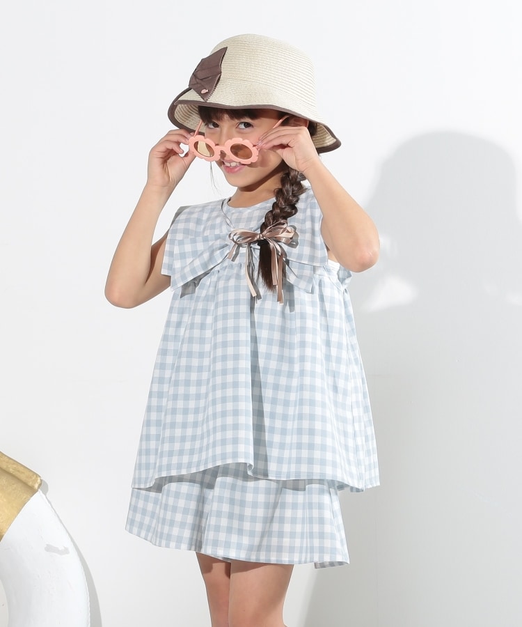 シューラルー /キッズ(SHOO・LA・RUE/Kids)の【110-140cm】ギンガムチェックセットアップ サックスブルー(290)