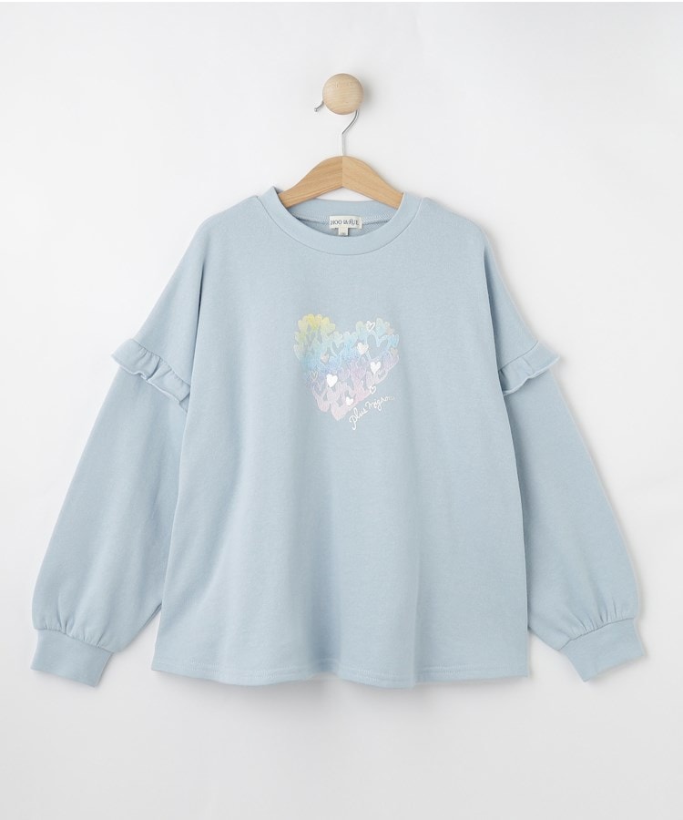 シューラルー /キッズ(SHOO・LA・RUE/Kids)の【130-150cm/洗える/姉妹リンク可】お袖フリルがアクセント アソートプリントスウェット サックスブルー(090)