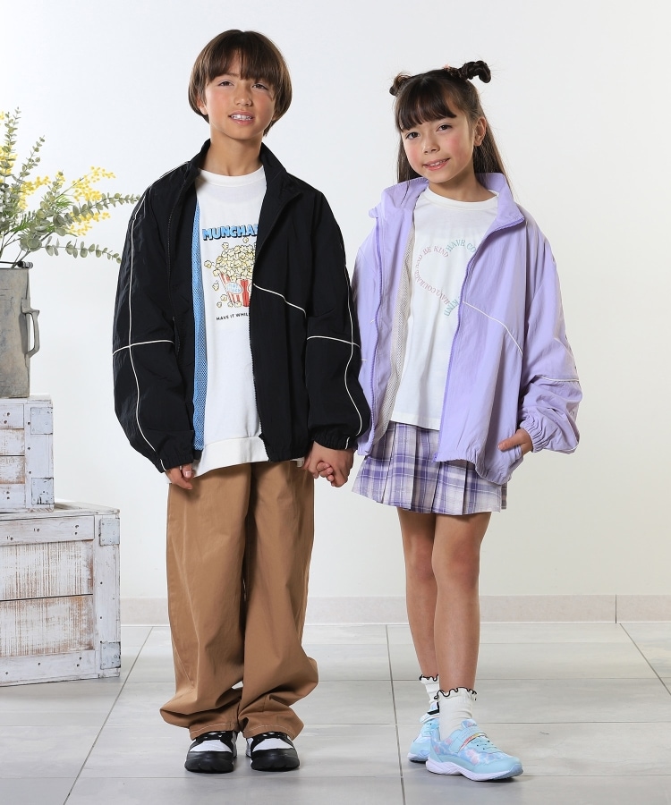 100-150cm/洗える/男女兼用】スタンドカラー パイピングブルゾン 100-150cm/洗える/男女兼用】スタンドカラー パイピングブルゾン