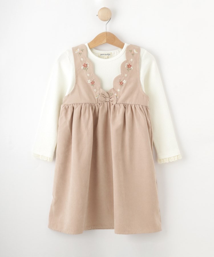 シューラルー /キッズ(SHOO・LA・RUE/Kids)の【洗える/100-120cm】着るだけでコーデが決まる スカラップ花刺繍ワンピース ピンク(071)