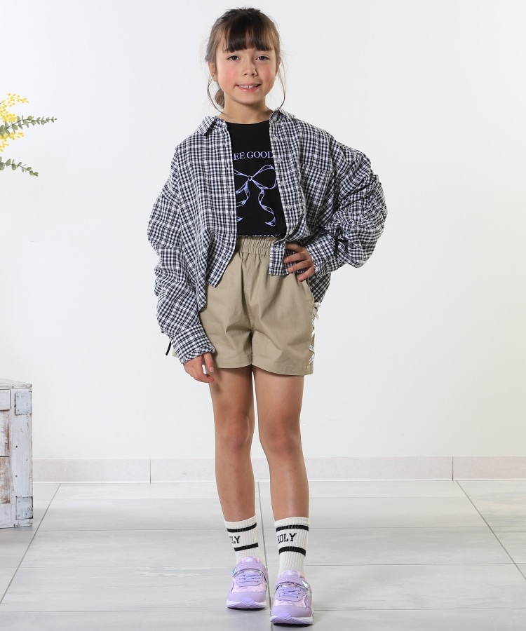 シューラルー /キッズ(SHOO・LA・RUE/Kids)の【洗える/100-150cm】お袖リボンがアクセント クロップド丈 チェックシャツ12