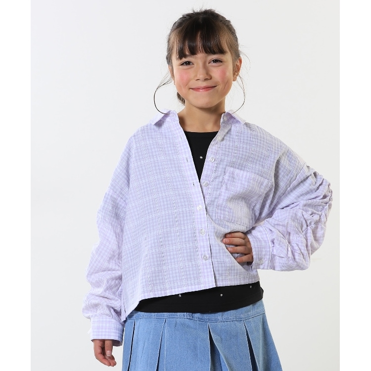 シューラルー /キッズ(SHOO・LA・RUE/Kids)の【洗える/100-150cm】お袖リボンがアクセント クロップド丈 チェックシャツ シャツ・ブラウス