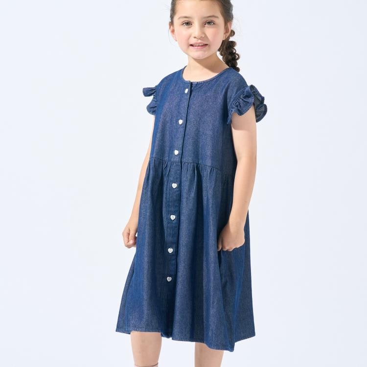 シューラルー /キッズ(SHOO・LA・RUE/Kids)の【100-150cm/ひんやり】ハートボタンデニムワンピース マキシ・ロングワンピース