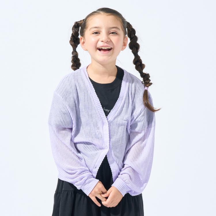 シューラルー /キッズ(SHOO・LA・RUE/Kids)のシアーリブ編みニットソーカーディガン カーディガン/ボレロ