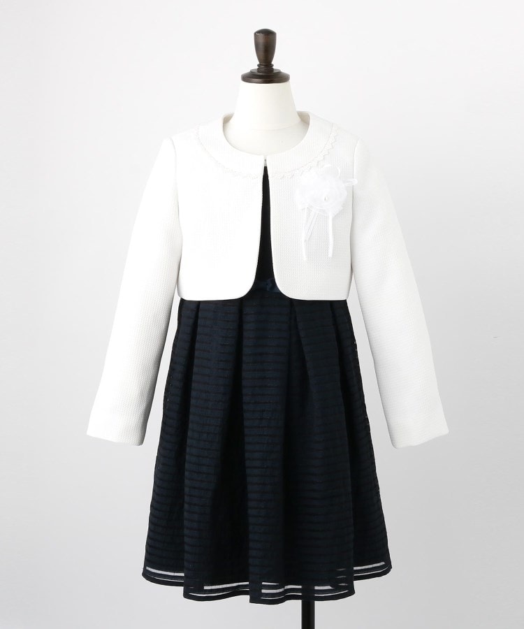 シューラルー /キッズ(SHOO・LA・RUE/Kids)の【110-130cm/3点セット/セレモニー/入卒】シアーボーダーワンピース アイボリー(704)