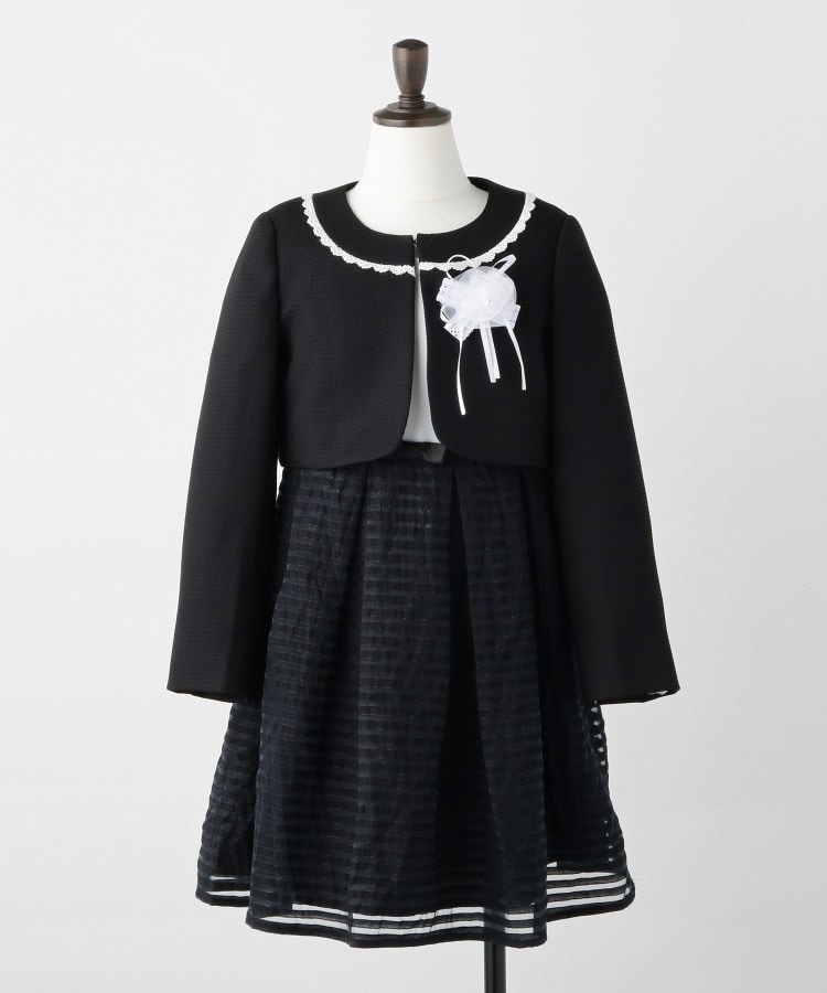 シューラルー /キッズ(SHOO・LA・RUE/Kids)の【110-130cm/3点セット/セレモニー/入卒】シアーボーダーワンピース ブラック(719)