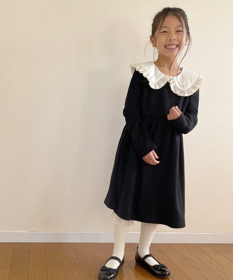 110-140cm/プチセレ】衿レースポンチワンピース(マキシ・ロング 110-140cm/プチセレ】衿レースポンチワンピース(マキシ・ロング